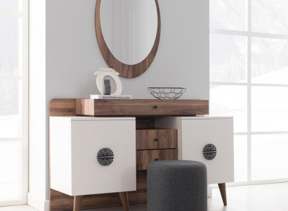 Brown-White Dressing table with Mirror Luxurious Bedroom Wood Furniture